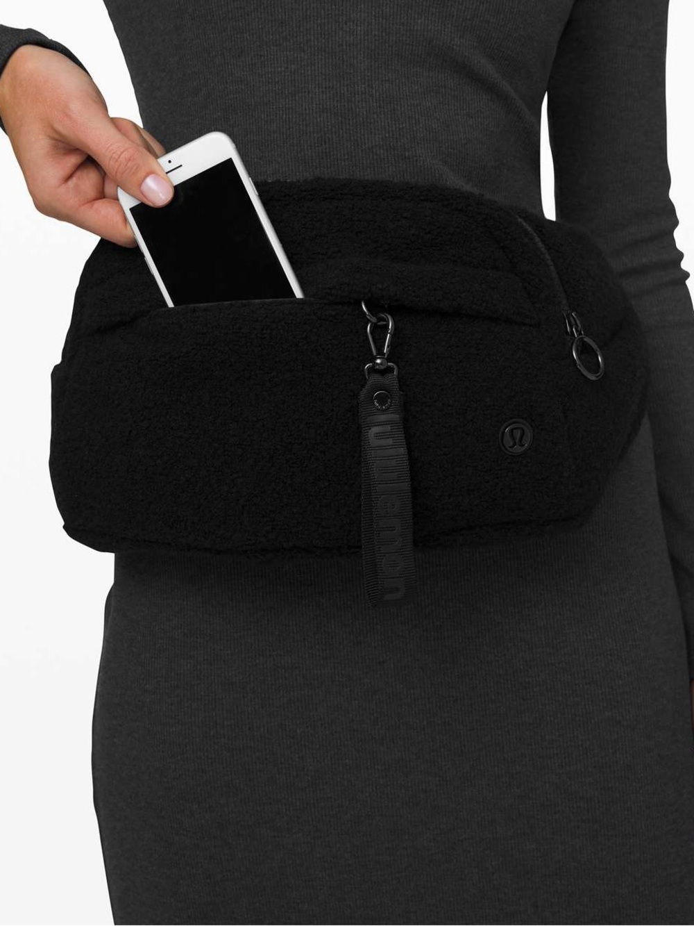 Lululemon‎ On The Beat Black Wool Sherpa Belt Bag, Waist Bag, Crossbody